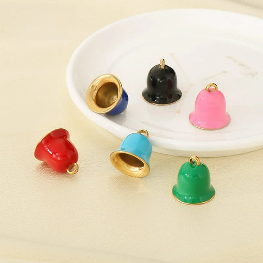 Stainless Steel Colorful Enamel Drip Oil Bell Pendant Open Hollow Christmas Colorful Diy Accessories Pendant