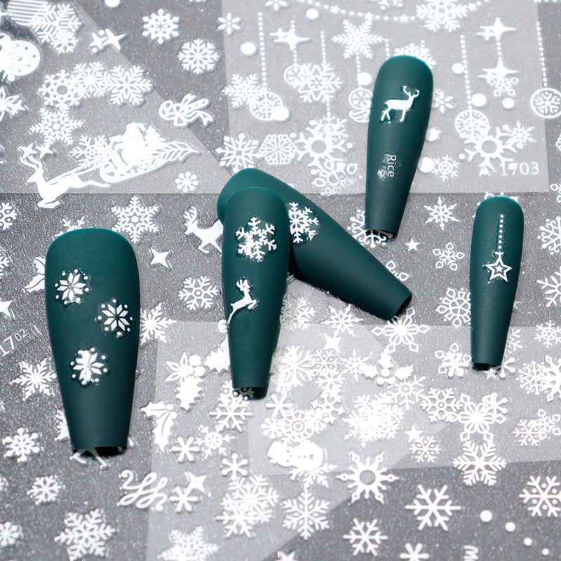 Christmas Snowflake Nail Stickers Laser Golden Silver Snowflake Nail Stickers Set Valentine's Day Nail Decoration Stickers