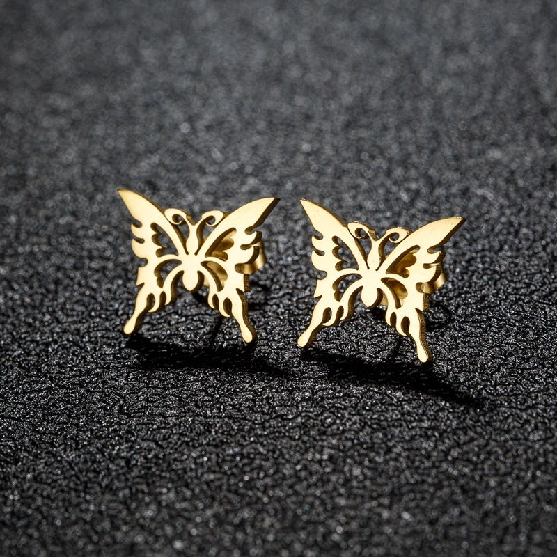 1 Pair Sweet Minimalist Artistic Heart Shape Butterfly Polishing 304 Stainless Steel 18K Gold Plated Ear Studs