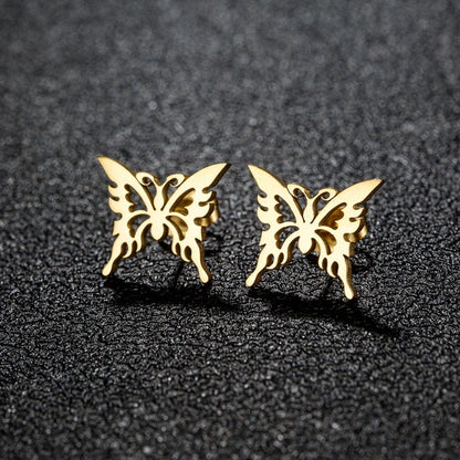 1 Pair Sweet Minimalist Artistic Heart Shape Butterfly Polishing 304 Stainless Steel 18K Gold Plated Ear Studs