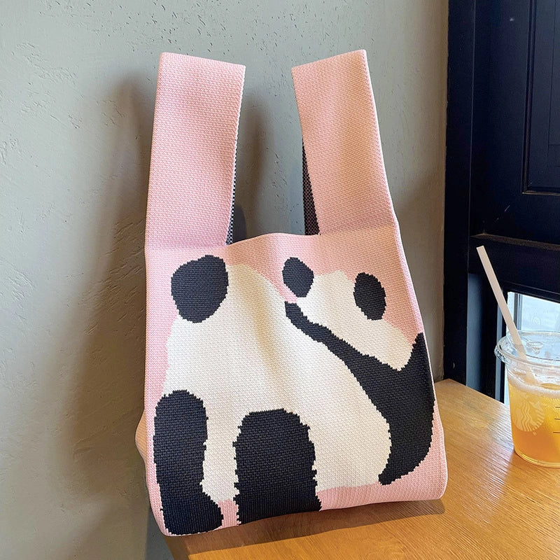 Vest Bag Vest Bag Cute Panda Large Knitted Shoulder Handbag Hand Bag Commuter Large Capacity Wrist Bag