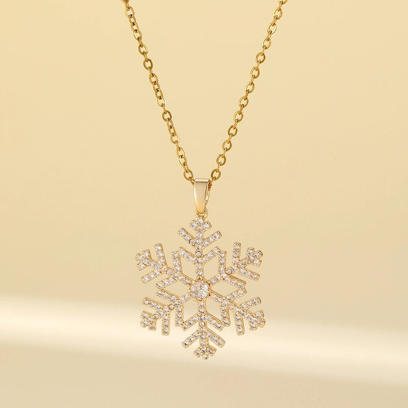 Sweet Minimalist Commute Snowflake 304 Stainless Steel Brass Zircon Inlay Stainless Steel Necklaces
