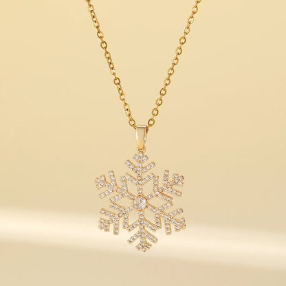 Sweet Minimalist Commute Snowflake 304 Stainless Steel Brass Zircon Inlay Stainless Steel Necklaces