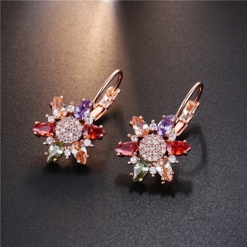 1 Pair Retro Flower Plating Inlay Copper Zircon K Gold Plated Earrings