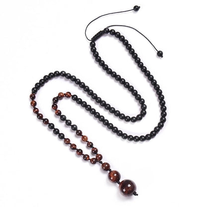 Casual Solid Color Malachite Tiger Eye Obsidian Beaded Long Necklace