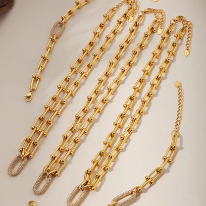 Hip-Hop Streetwear Shiny Geometric 304 Stainless Steel Zircon 18K Gold Plated Inlay Bracelets Necklace