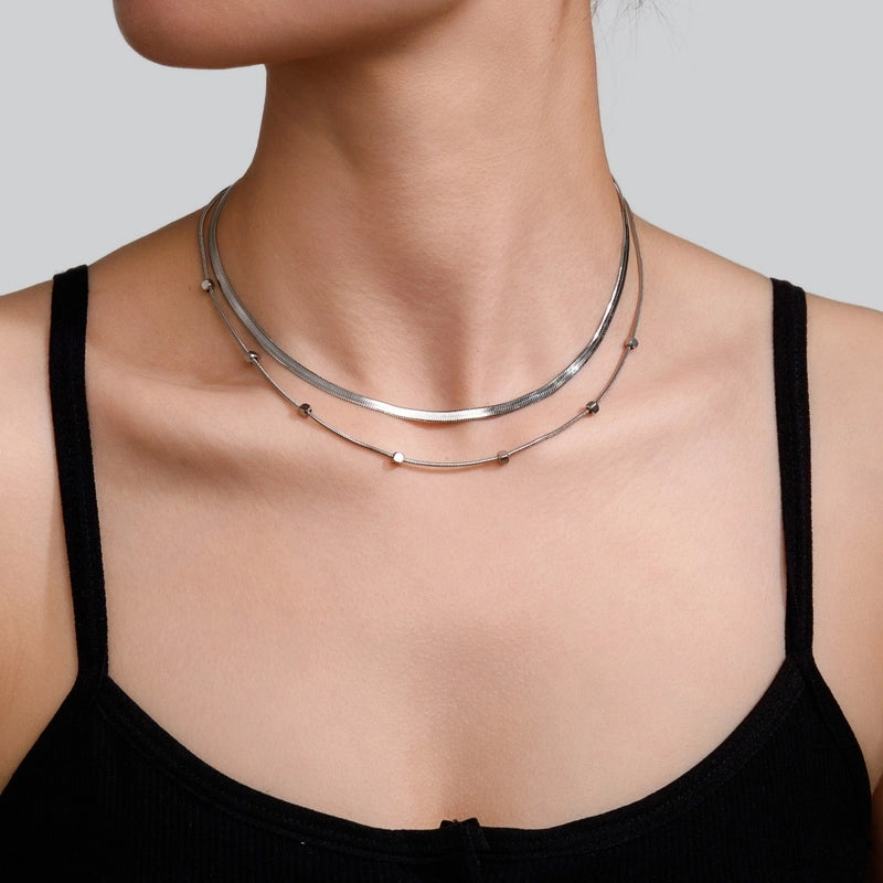 Double-Layer Choker Titanium Steel Necklace Three-Layer Blade Chain Snake Bones Chain Stainless Steel Jewelry Summer Non-Fading Female