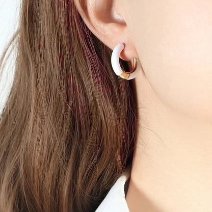 1 Pair Minimalist Round Enamel Plating 304 Stainless Steel 18K Gold Plated Hoop Earrings