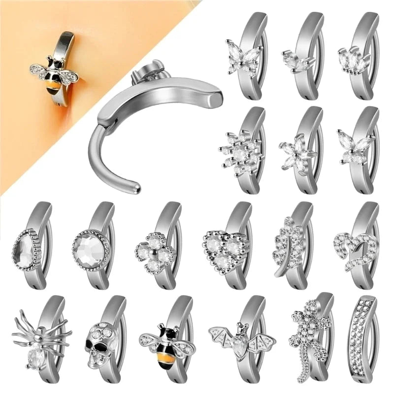 1 Piece Belly Rings Casual Hawaiian Tropical Flower Butterfly 304 Stainless Steel Inlay Zircon