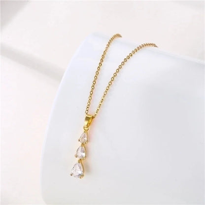 Stainless Steel Titanium Steel 18K Gold Plated Minimalist Plating Inlay Flower Dragonfly Butterfly Zircon Pendant Necklace