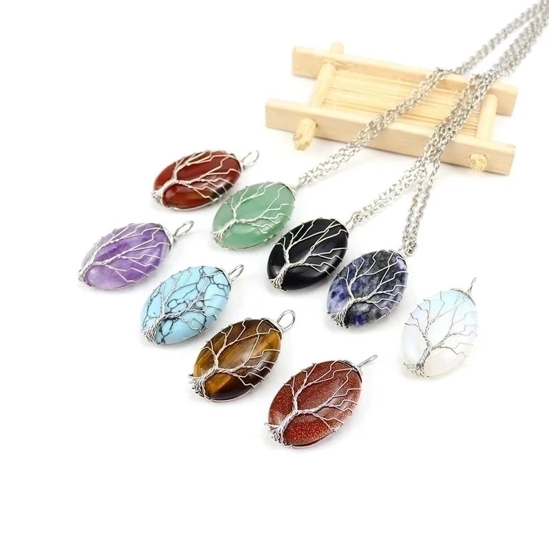 Minimalist Leaf Alloy Natural Stone Knitting Pendant Necklace