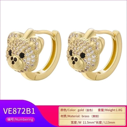 2 Pieces Elegant Shiny Bear Plating Inlay Copper Zircon 18k Gold Plated Earrings