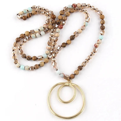 4 Pieces Retro Geometric Semi-precious Stone Alloy Glass Beaded Chain Pendant Necklace In Bulk Natural Stone Necklace