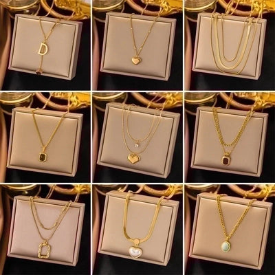 304 Stainless Steel 18K Gold Plated Minimalist Plating Inlay U Shape Heart Shape Acrylic Artificial Rhinestones Plastic Pendant Necklace