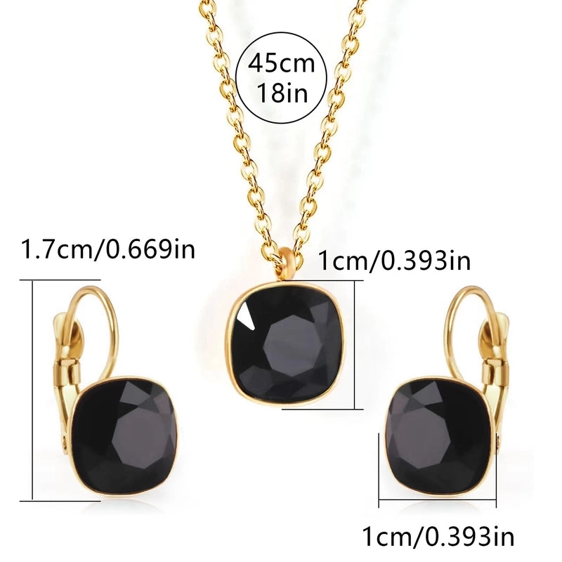 304 Stainless Steel Gold Plated Minimalist Shiny Inlay Square Zircon Jewelry Set