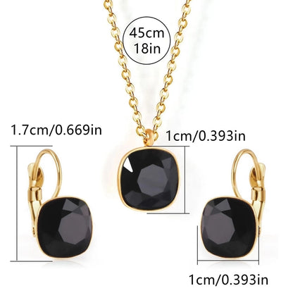 304 Stainless Steel Gold Plated Minimalist Shiny Inlay Square Zircon Jewelry Set