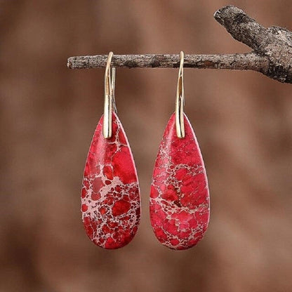 1 Pair Classic Style Water Droplets Patchwork Agate Drop Earrings