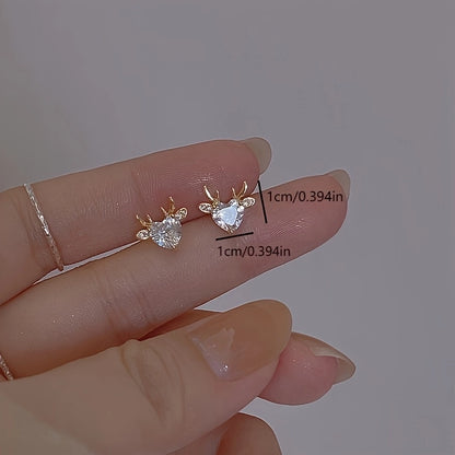 1 Pair Y2K Elegant Christmas Reindeer Copper Zircon Ear Studs