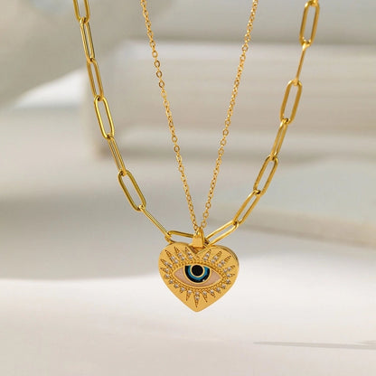 Modern Style Classic Style Devil's Eye Oval Heart Shape Titanium Steel Plating Stainless Steel Necklaces