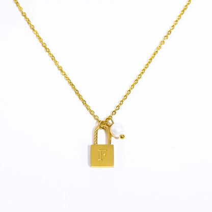 201 Stainless Steel 304 Stainless Steel Glass Gold Plated Casual Minimalist Pearl Plating Letter Lock Pendant Necklace
