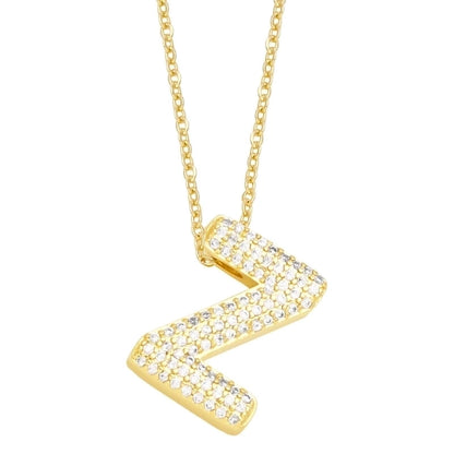 Copper Gold Plated Minimalist Letter Inlay Zircon Pendant Necklace