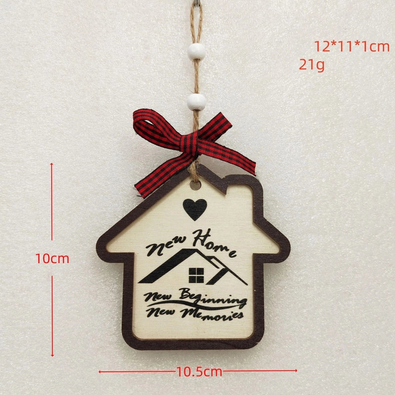 Christmas Cute Letter House Bow Knot Wood Indoor Party Decorations Hanging Ornaments