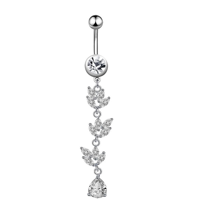 Minimalist Water Droplets Flower Butterfly Stainless Steel Inlay Zircon Women's Belly Ring