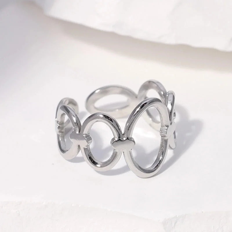 Fashion Oval Solid Color Stainless Steel Hollow Out Open Ring