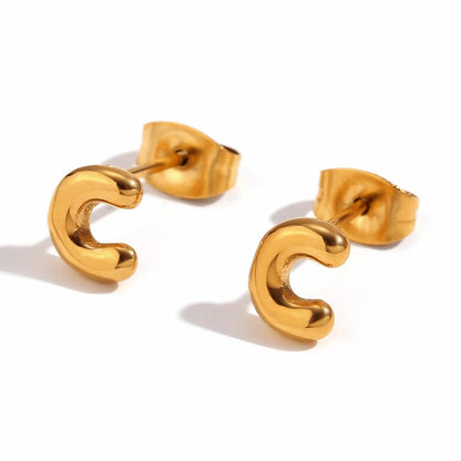 Minimalist Letter Number Geometric Text Stainless Steel 18K Gold Plated Stud Earrings