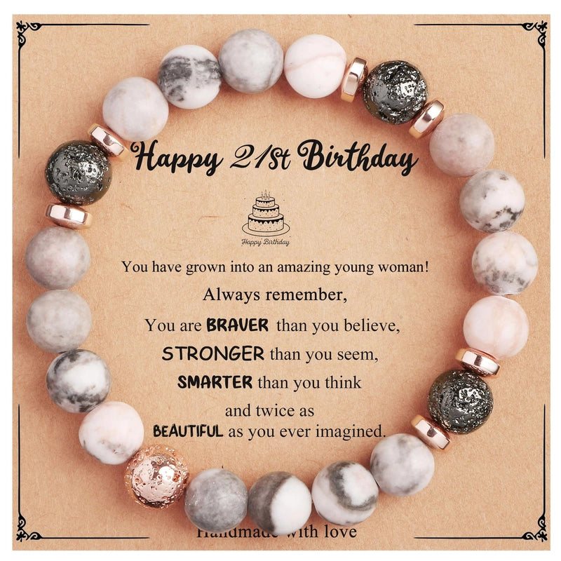 New Natural Stone Beaded Bracelet Birthday Christmas Gift Emperor Stone Powder Zebra Bracelet