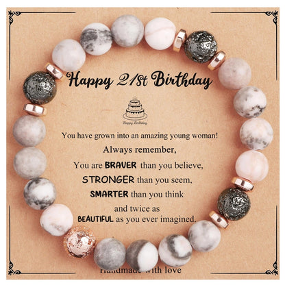 New Natural Stone Beaded Bracelet Birthday Christmas Gift Emperor Stone Powder Zebra Bracelet