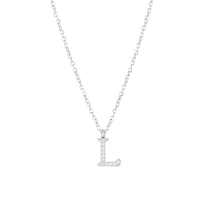 Minimalist Letter 304 Stainless Steel Zircon 16K Gold Plated White Gold Plated Plating Inlay Pendant Necklace