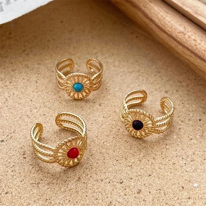 Alloy Gold Plated Silver Plated Casual Elegant Sun Heart Shape Turquoise Open Rings
