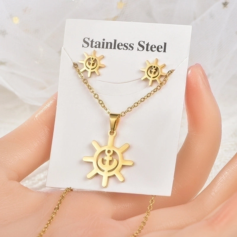 Fashion Star Tree Heart Shape Titanium Steel Hollow Out Women\'s Earrings Necklace 1 Set