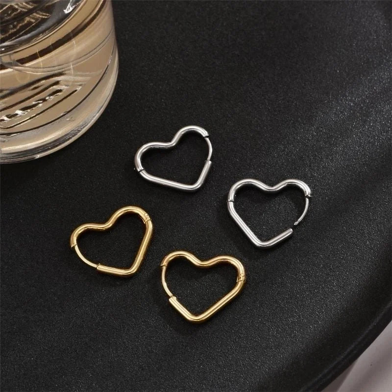 1 Pair Commute Pentagram Heart Shape Polishing Plating Stainless Steel 18K Gold Plated Earrings