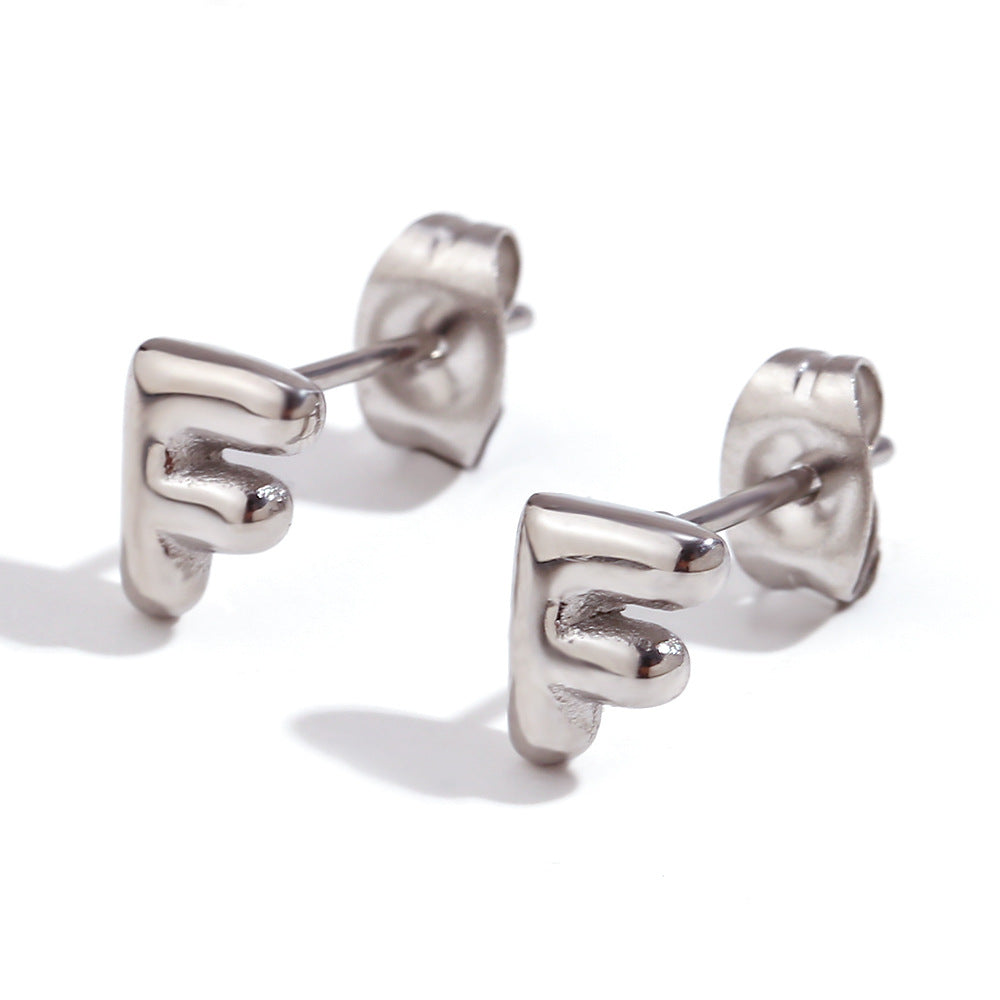 Minimalist Letter Number Geometric Text Stainless Steel 18K Gold Plated Stud Earrings