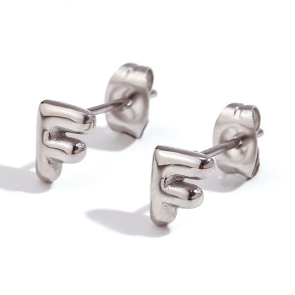 Minimalist Letter Number Geometric Text Stainless Steel 18K Gold Plated Stud Earrings