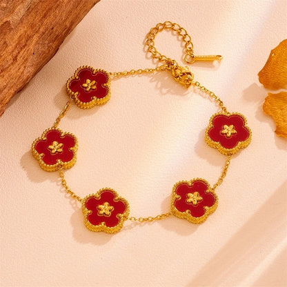 Sweet Minimalist Flower Titanium Steel Artificial Gemstones Turquoise Shell Inlay Jewelry Set