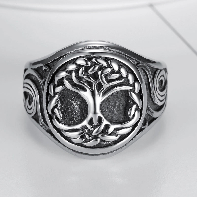 Hip-Hop Vintage Style Tree 304 Stainless Steel Plating Carving Men'S Rings