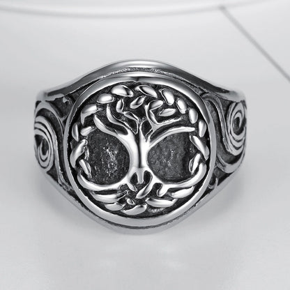 Hip-Hop Vintage Style Tree 304 Stainless Steel Plating Carving Men'S Rings