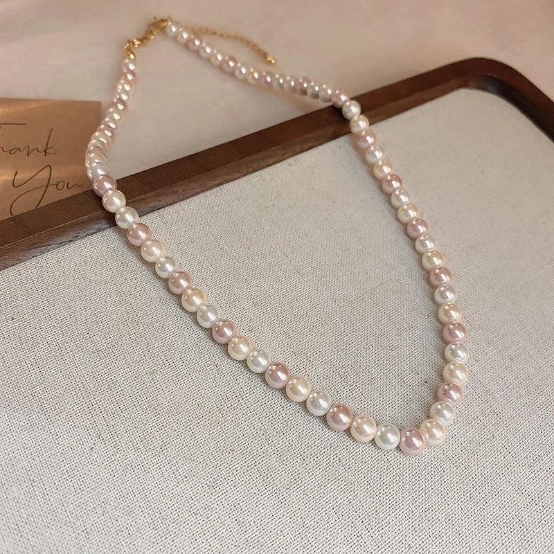 French Style Round Pearl Plating Women\'s Necklace