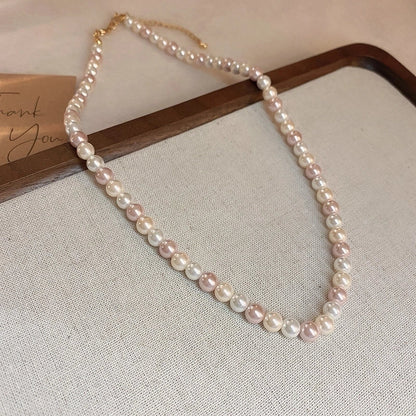 French Style Round Pearl Plating Women\'s Necklace