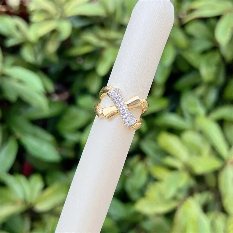 Copper 18K Gold Plated Inlay Heart Shape Zircon Open Rings