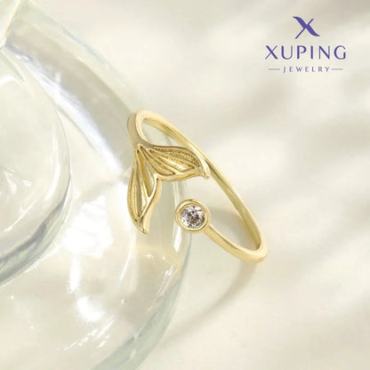 Copper 18K Gold Plated Inlay Geometric Butterfly Fish Tail Artificial Gemstones Open Rings