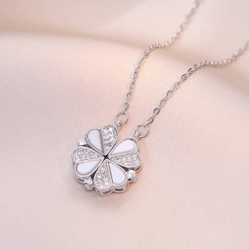 Minimalist Heart Shape Titanium Steel Inlay Rhinestones Women\'s Pendant Necklace