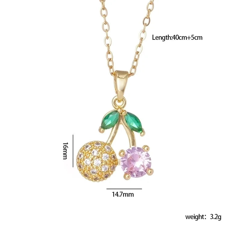 IG Style Glam Cherry 304 Stainless Steel Copper Zircon Inlay Pendant Necklace Cable Chain
