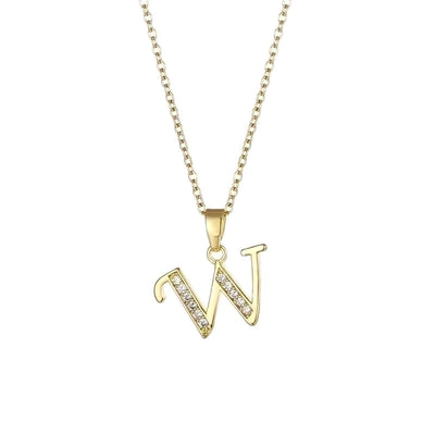 Stainless Steel Titanium Steel 18K Gold Plated Fashion Plating Inlay Letter Zircon Pendant Necklace