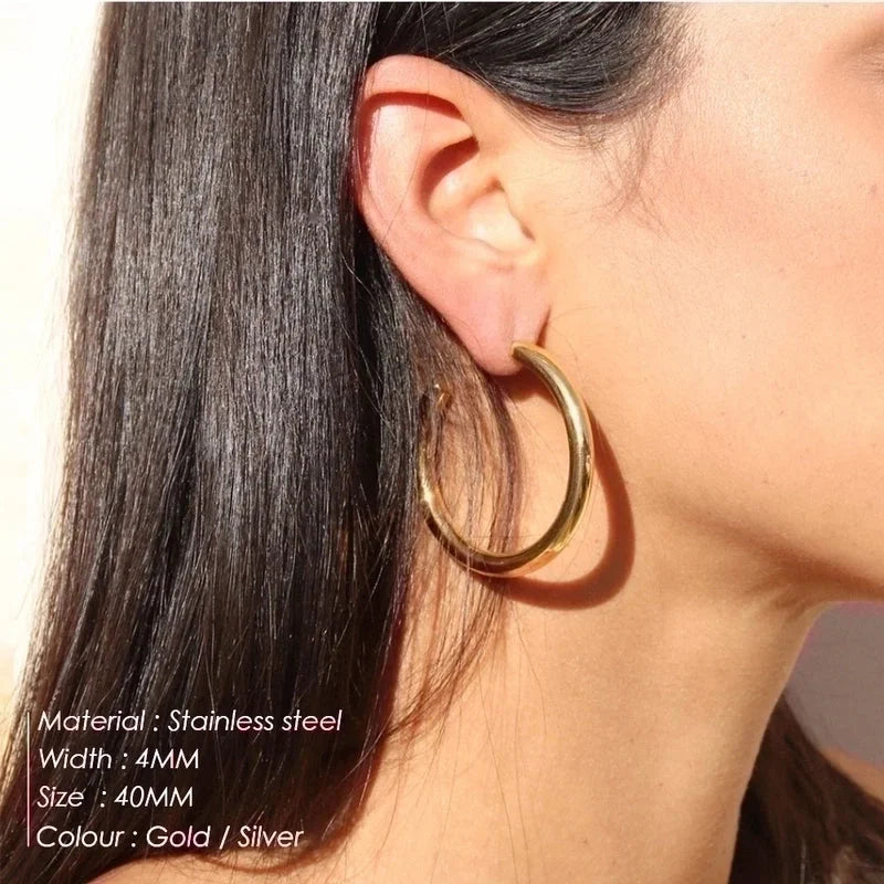 Fashion Geometric Plating 304 Stainless Steel Hoop Earrings