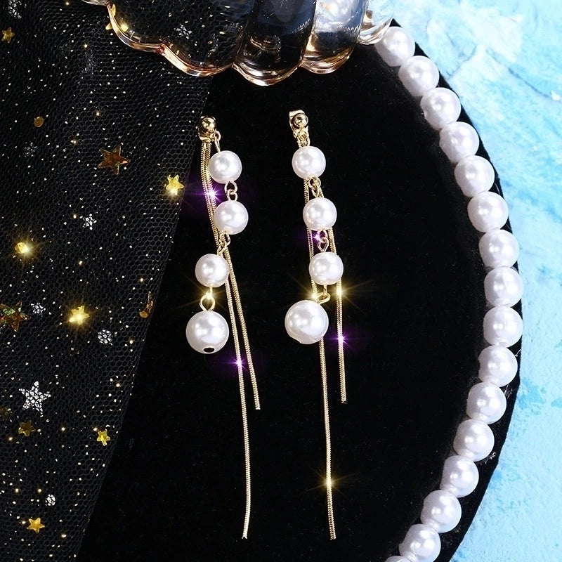 2 Pieces Elegant Star Tassel Heart Shape Inlay Alloy Artificial Pearls Rhinestones Glass Earrings