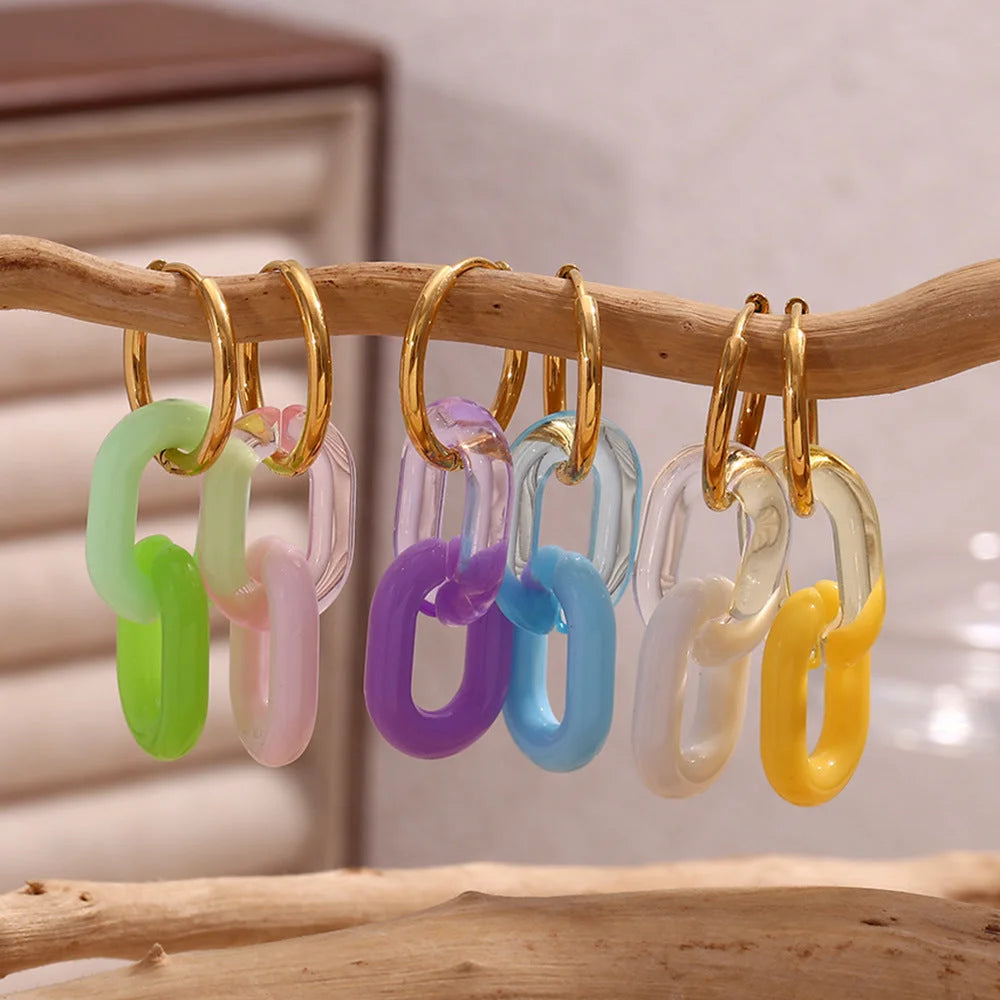 Fashion Ellipse Circle Geometric Acrylic 18K Gold Plated Earrings